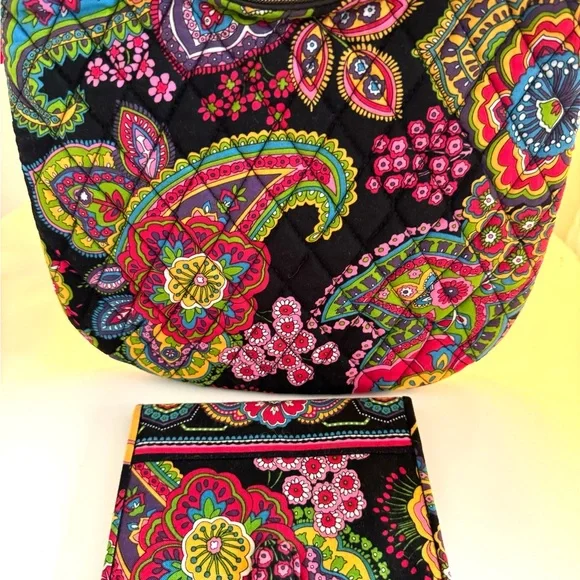Quilted Vera Bradley Purse & Matching Wallet Floral Paisley Women's Handbag Set - Picture 2 of 16